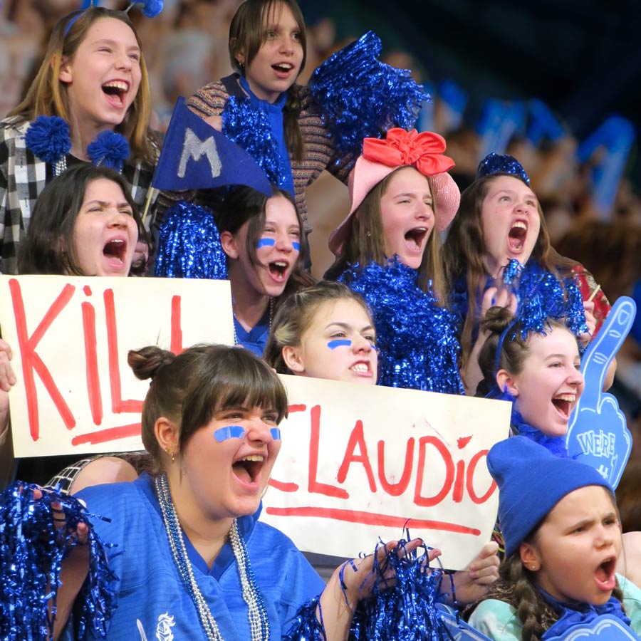 Students with the Olympic Trophy